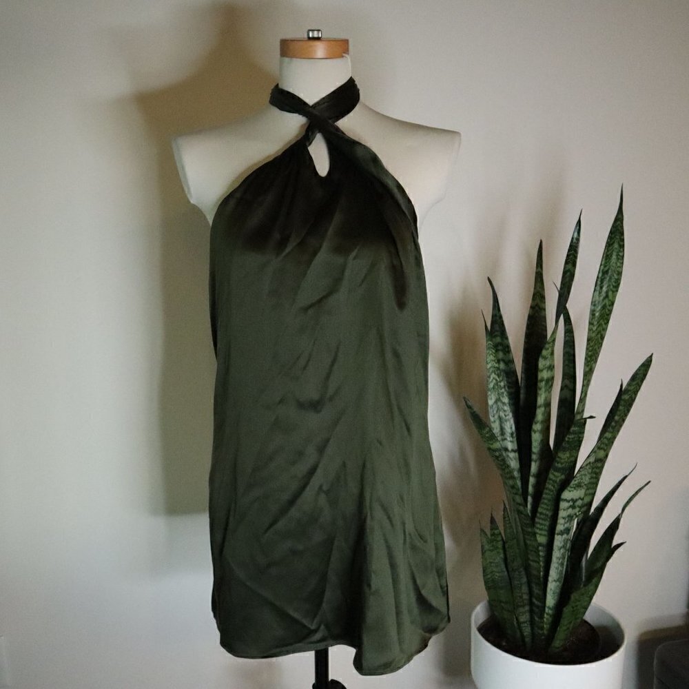 Alice + Olivia Olive Green Keyhole Halter Dress - Picture 2 of 13
